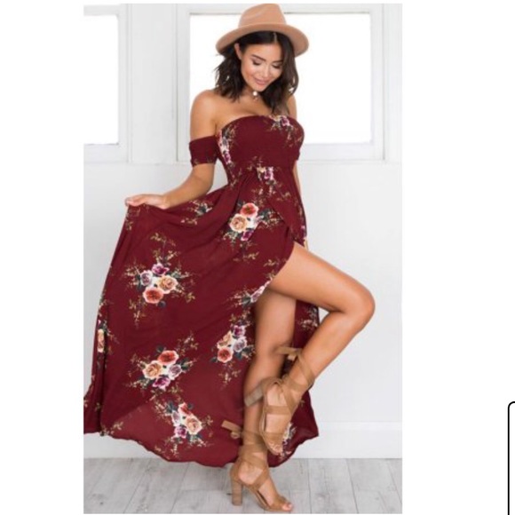 🎉SOLDOUT🎉Marissa Merlot OffShoulder Maxi Dress☀️ - Picture 6 of 8
